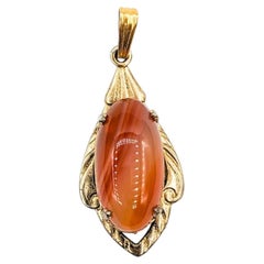 Art Nouveau Red Cabochon Pendant in 10k Yellow Gold