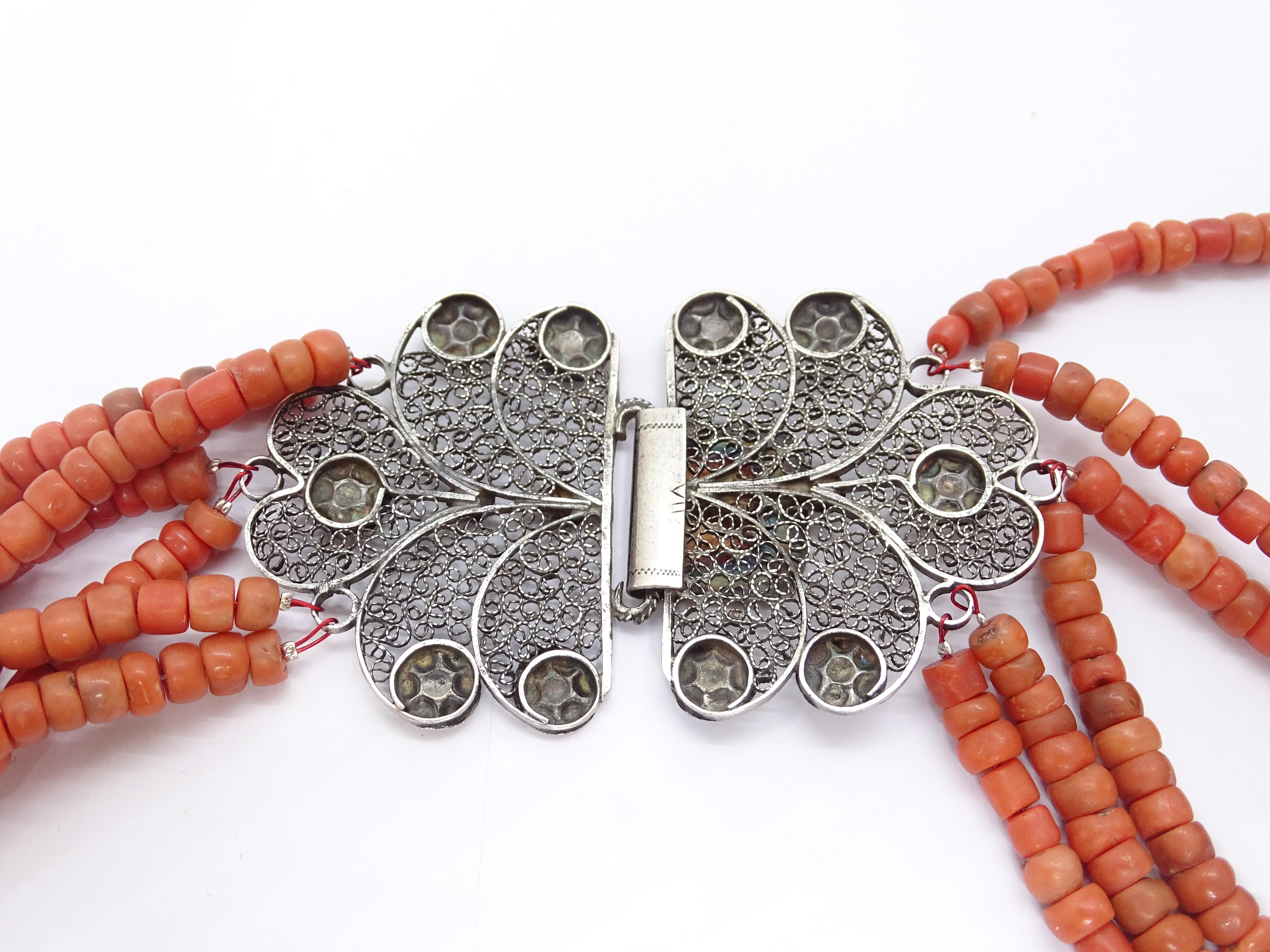 Art Nouveau Red coral necklace, filigree brooch, Dutch silver 835 9