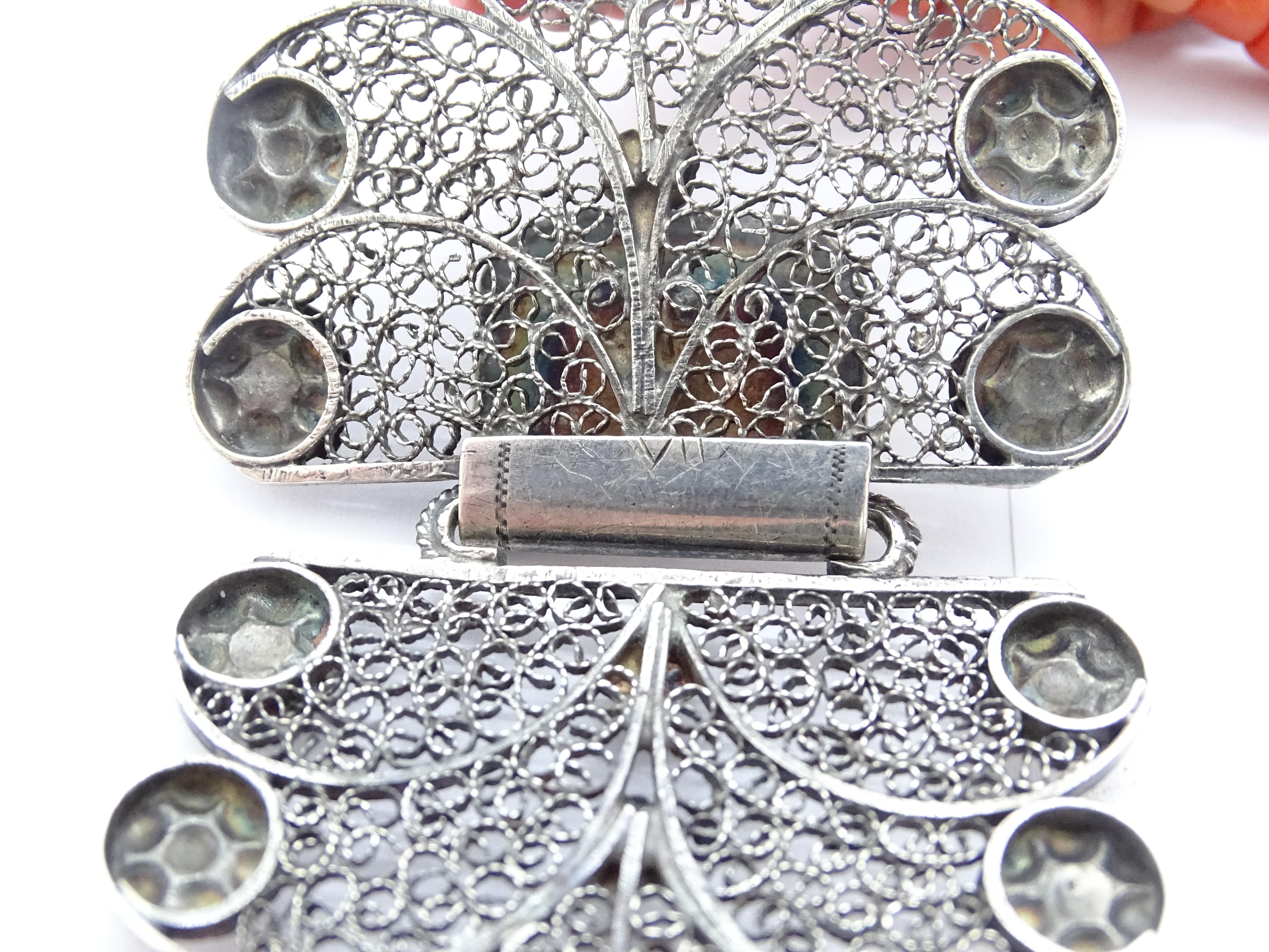 Art Nouveau Red coral necklace, filigree brooch, Dutch silver 835 10