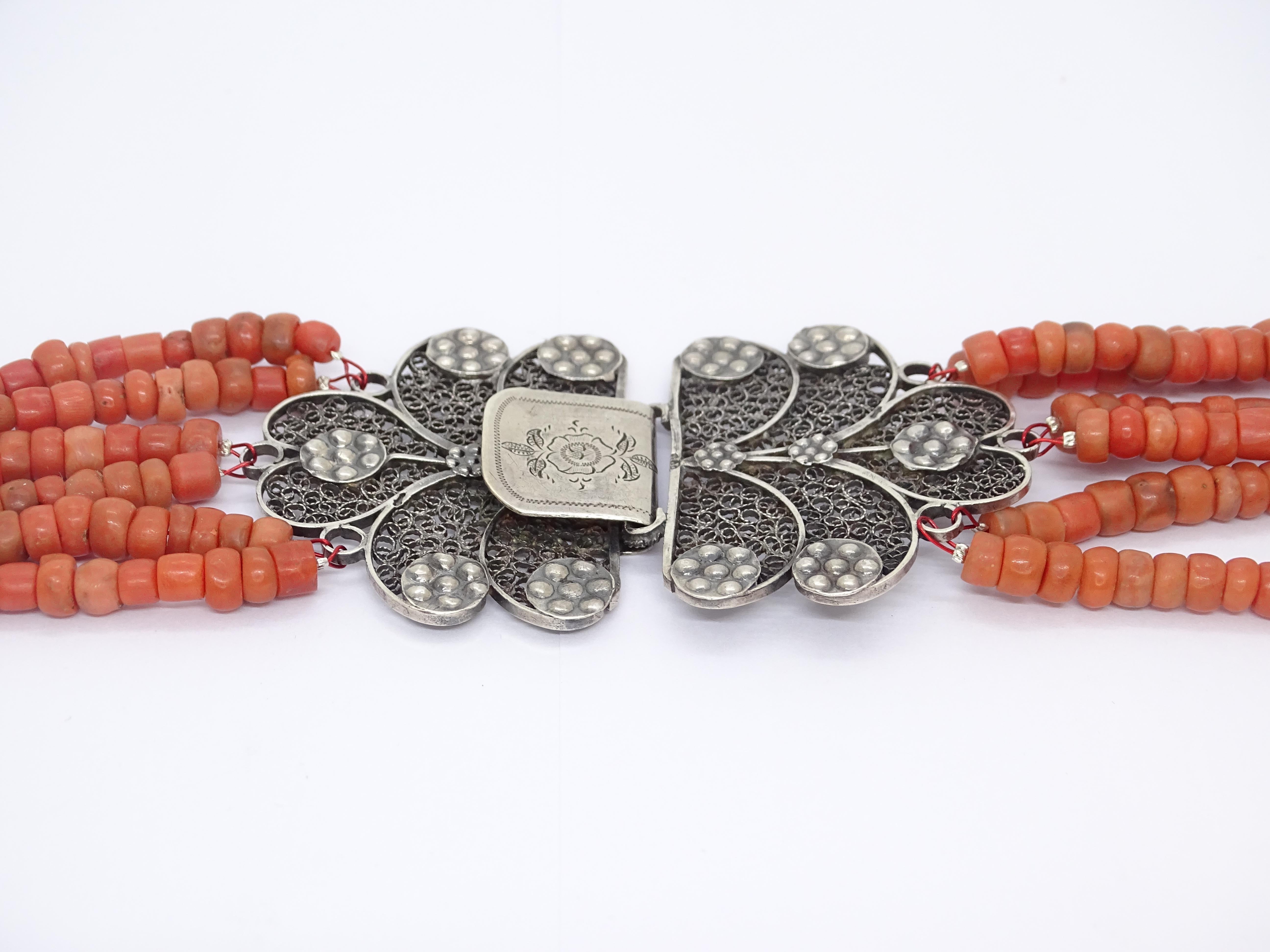 Art Nouveau Red coral necklace, filigree brooch, Dutch silver 835 11