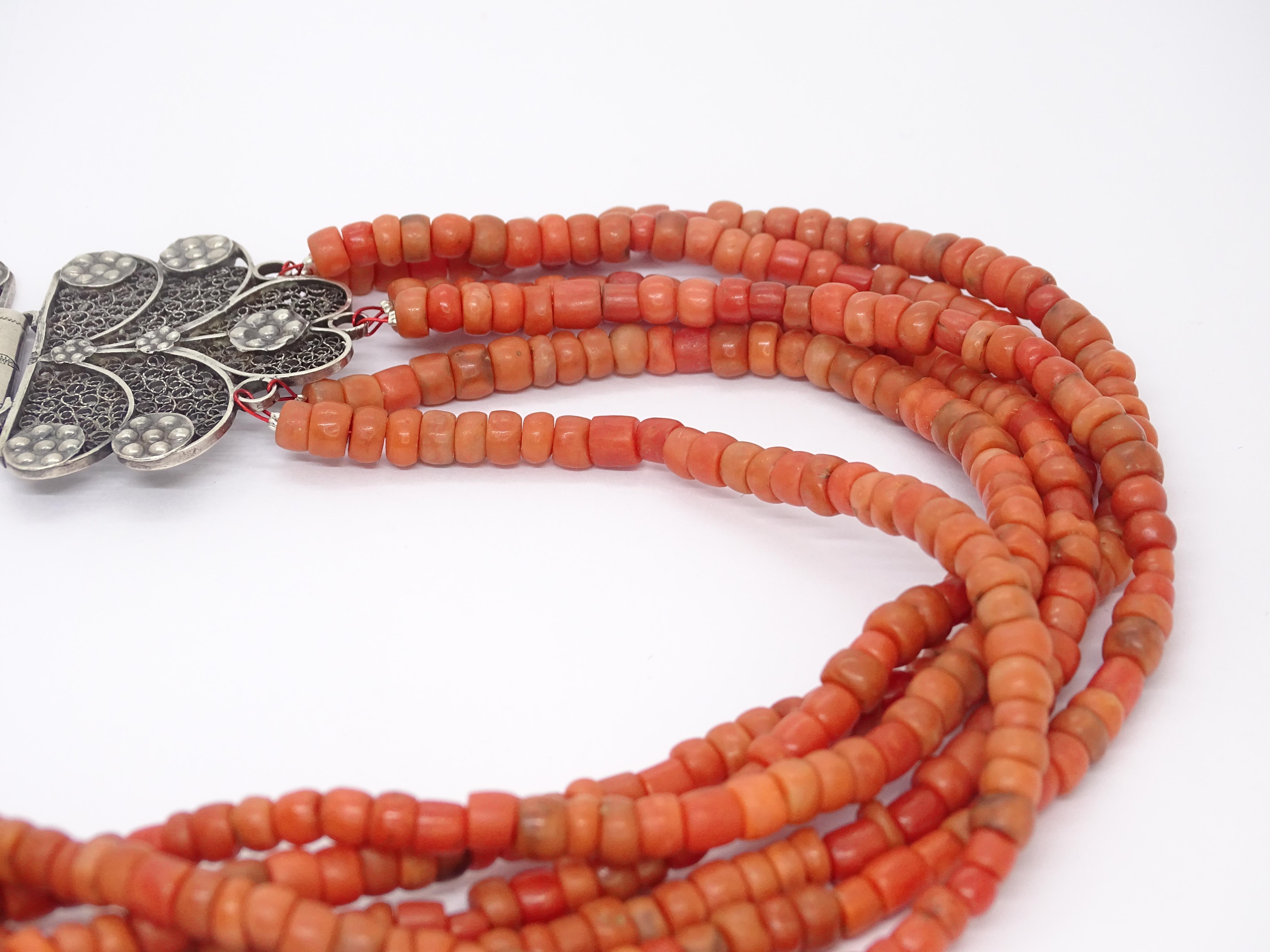 Art Nouveau Red coral necklace, filigree brooch, Dutch silver 835 3