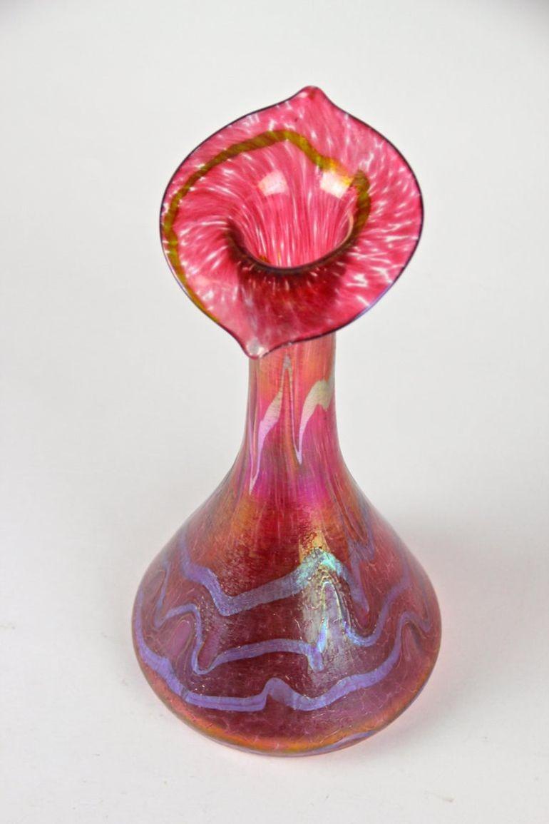 Vase Art Nouveau en verre rouge de Fritz Heckert 