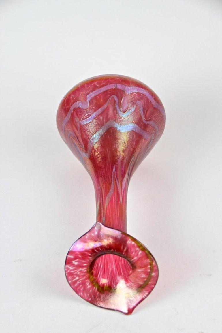 Vase Art Nouveau en verre rouge de Fritz Heckert 