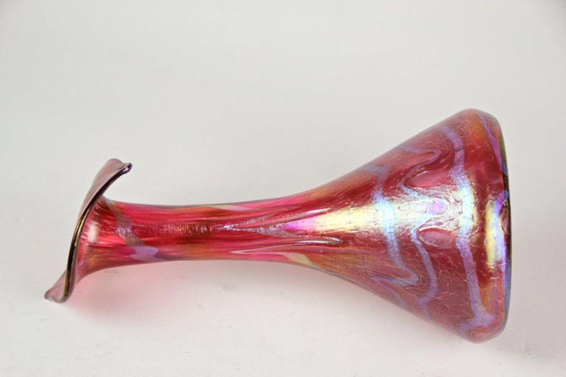 Vase Art Nouveau en verre rouge de Fritz Heckert 