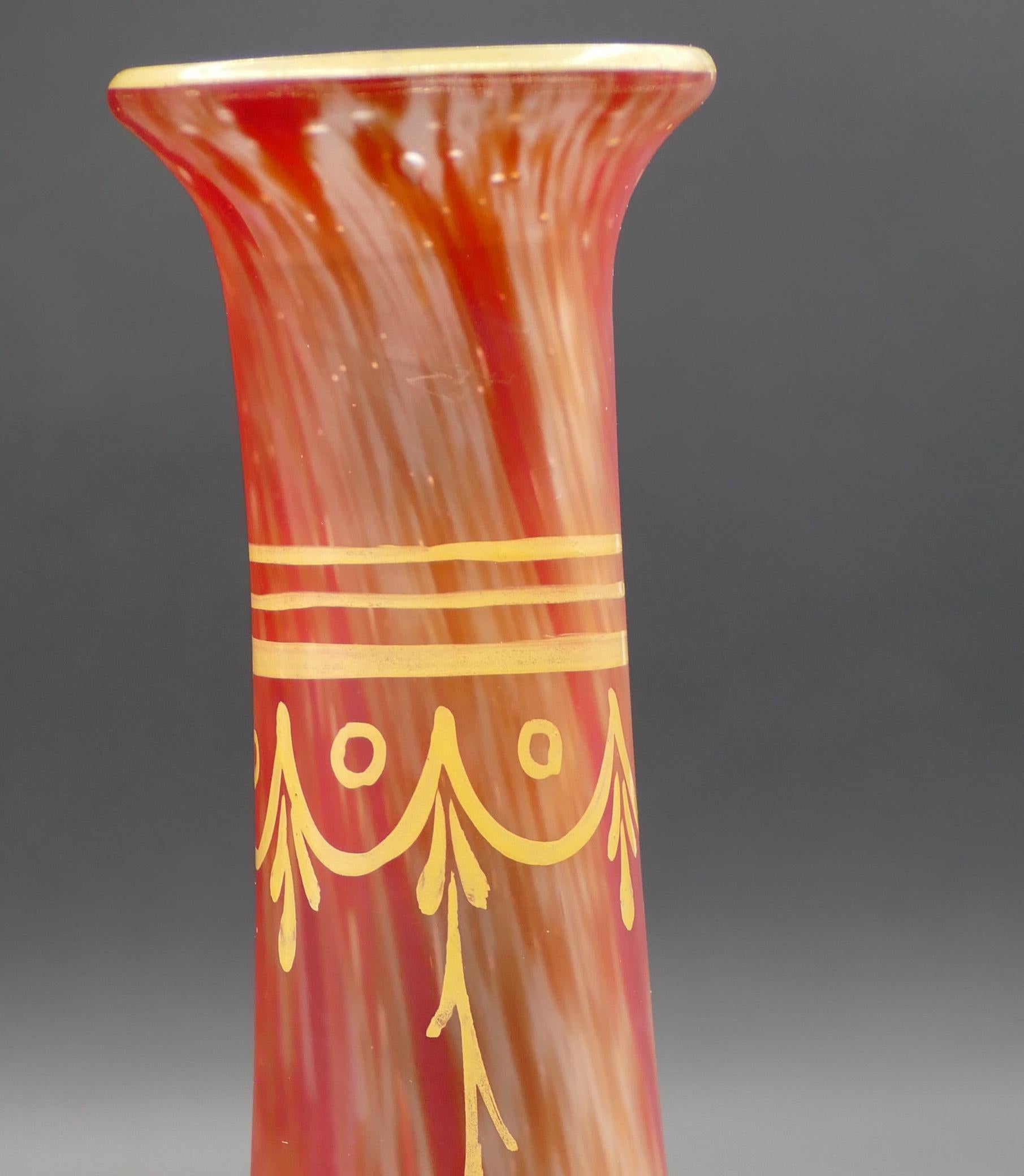 Art Deco Art Nouveau Red Marbled Vase by Legras & Cie, France, Early 20th Century For Sale
