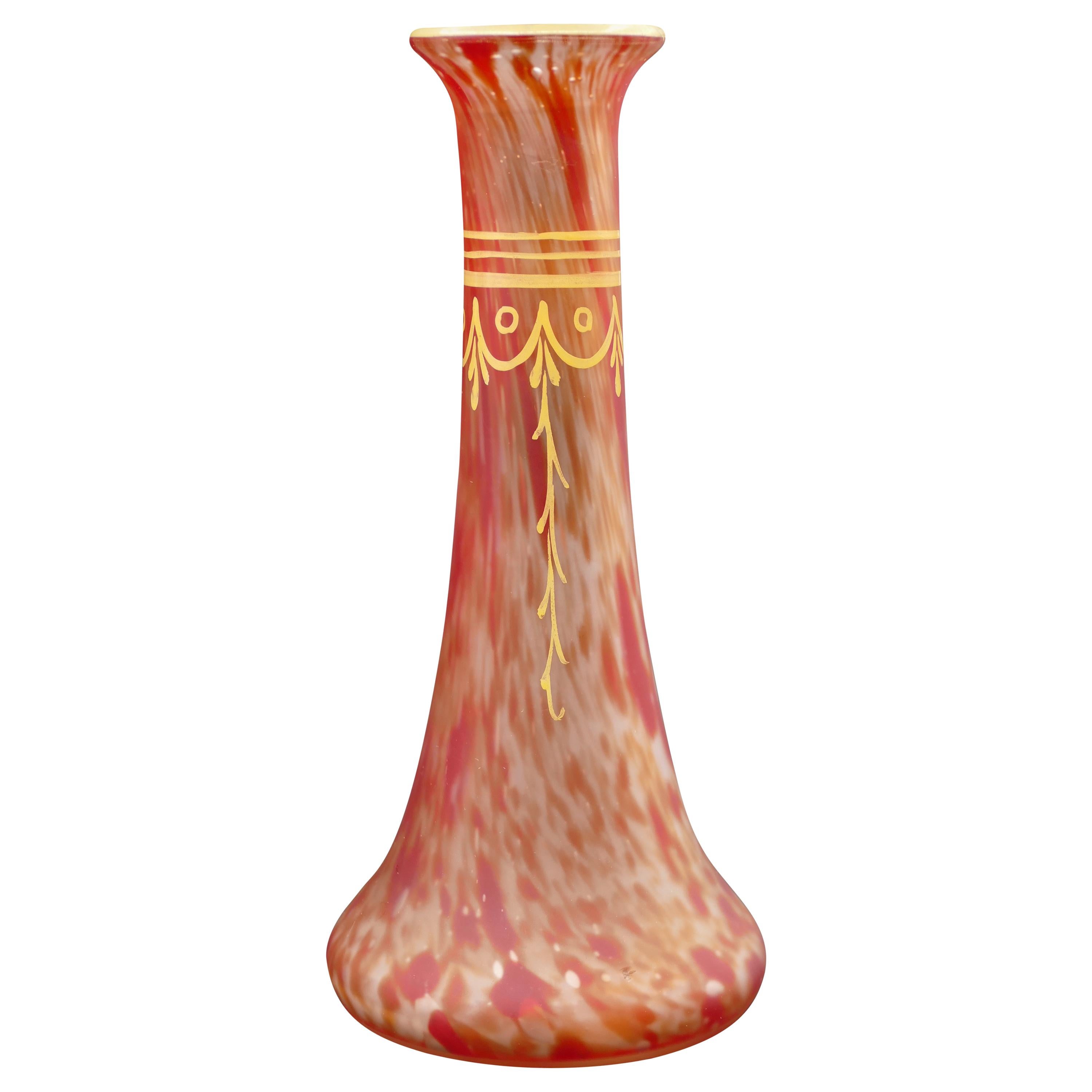Art Nouveau Red Marbled Vase by Legras & Cie, France, Early 20th Century For Sale