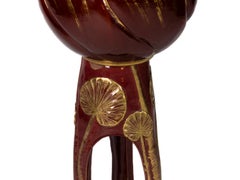 Jugendstil Übertopf mit rotem Sockel, Delphin Massier Majolika, 1900er Jahre