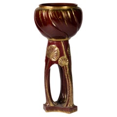 Art Nouveau Red Pedestal Cachepot, Delphin Massier Majolica, 1900s