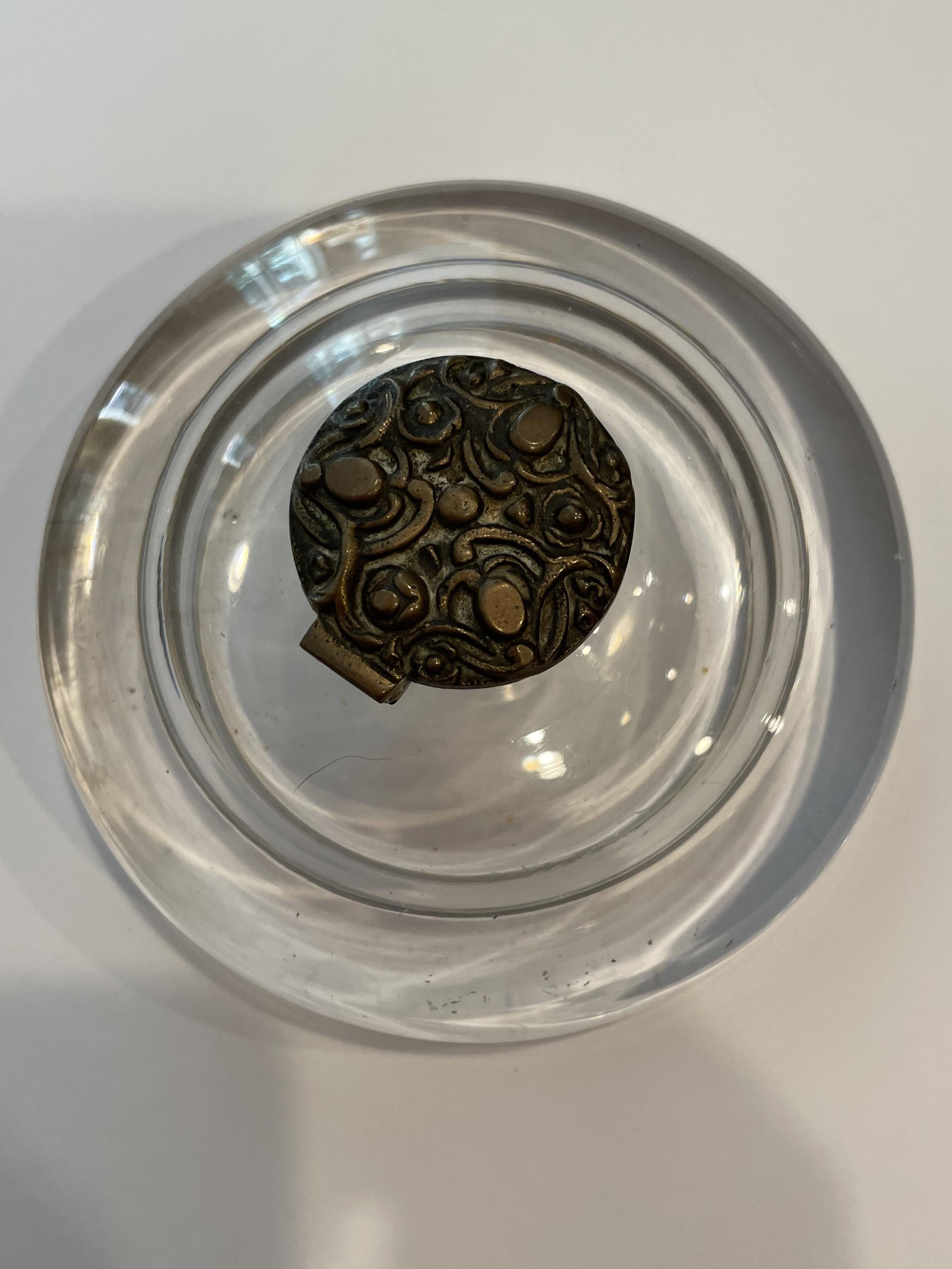 Repoussé Art Nouveau Repousse Brass & Glass Inkwell For Sale