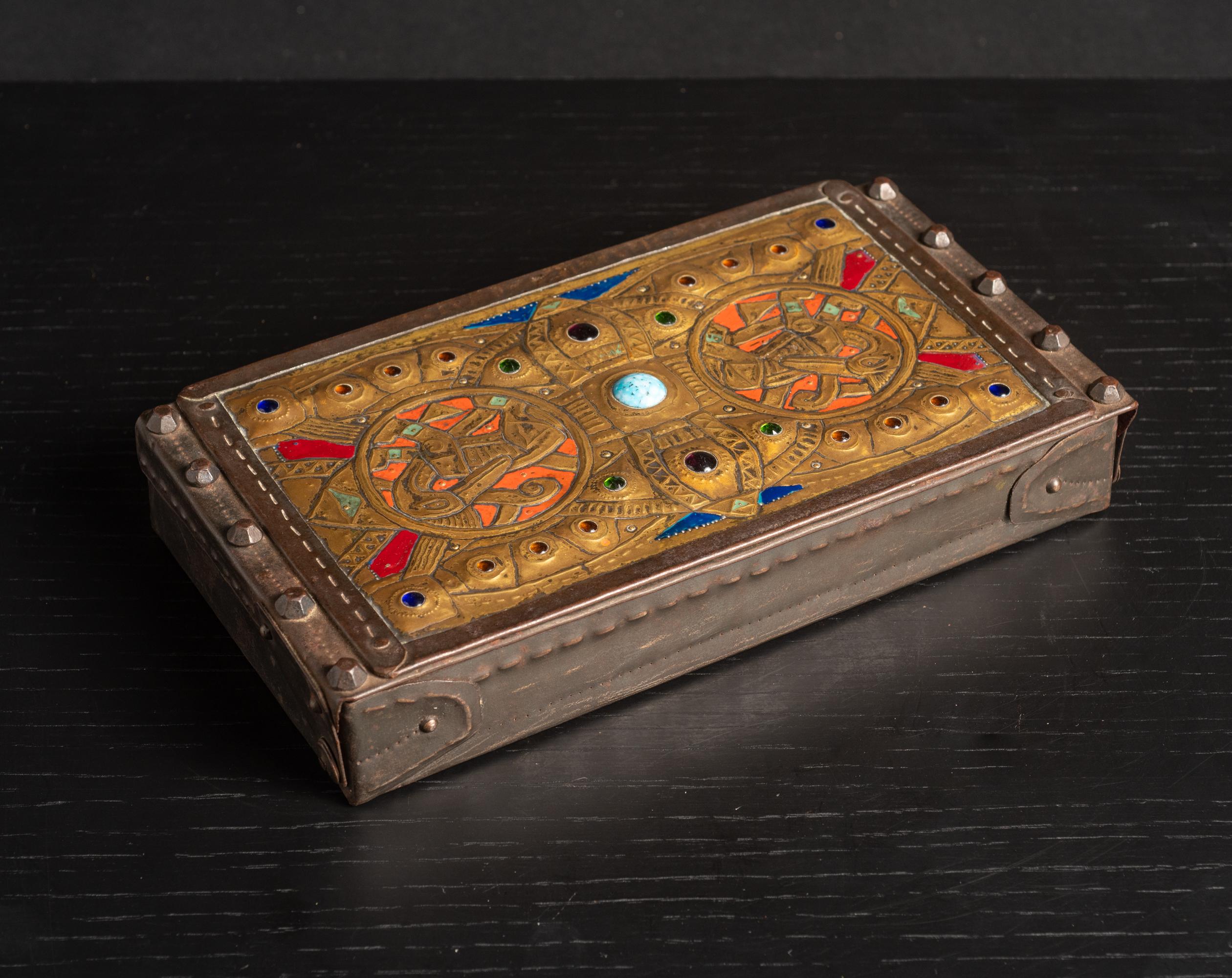 Art Nouveau Repousse Stork Box by Alfred Daguet In Good Condition For Sale In Chicago, US