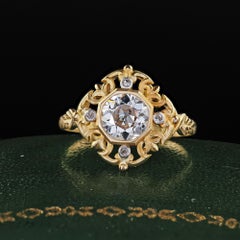 Art Nouveau Revival 18K Yellow Gold Old Euro Cut Diamond Engagement Ring - GIA