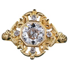 Anello di fidanzamento con diamante vecchio taglio euro in oro giallo 18 carati Art Nouveau Revival - GIA