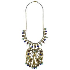 Art Nouveau Revival 1960s / 70s Jeweled Pendant Necklace