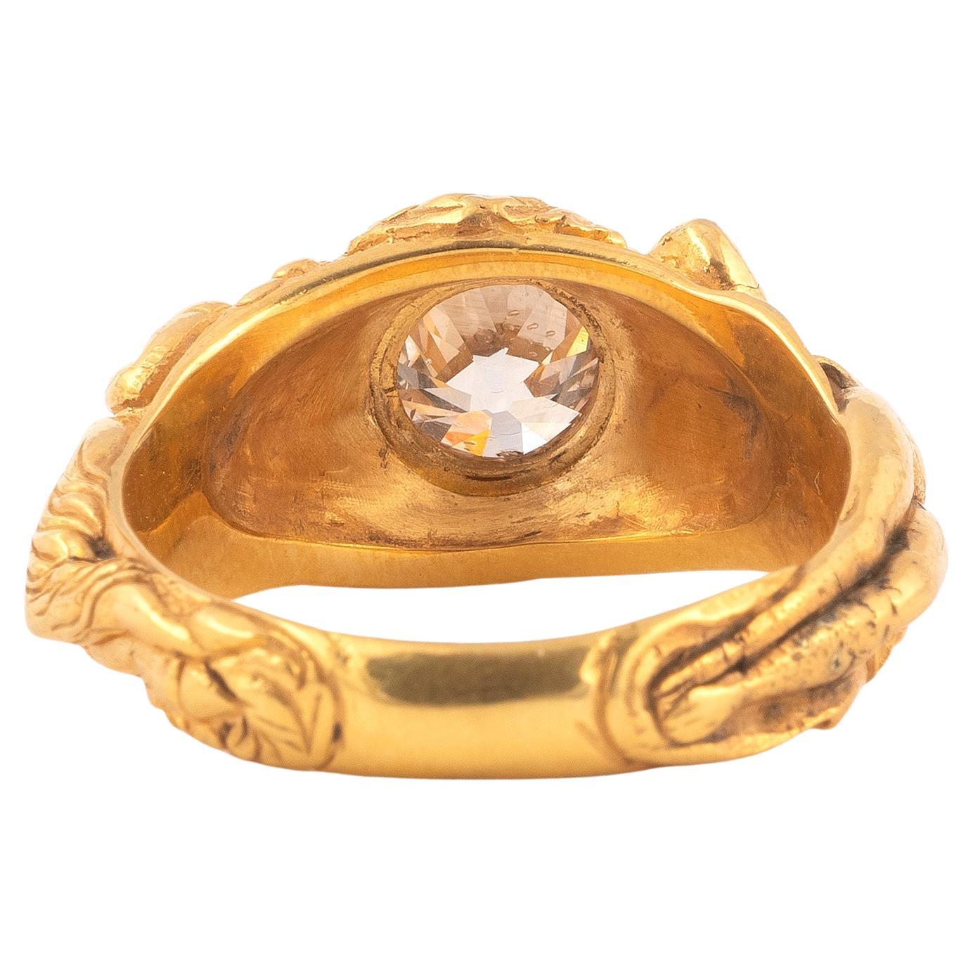 Old European Cut Art Nouveau Revival Diamond Men's Ring