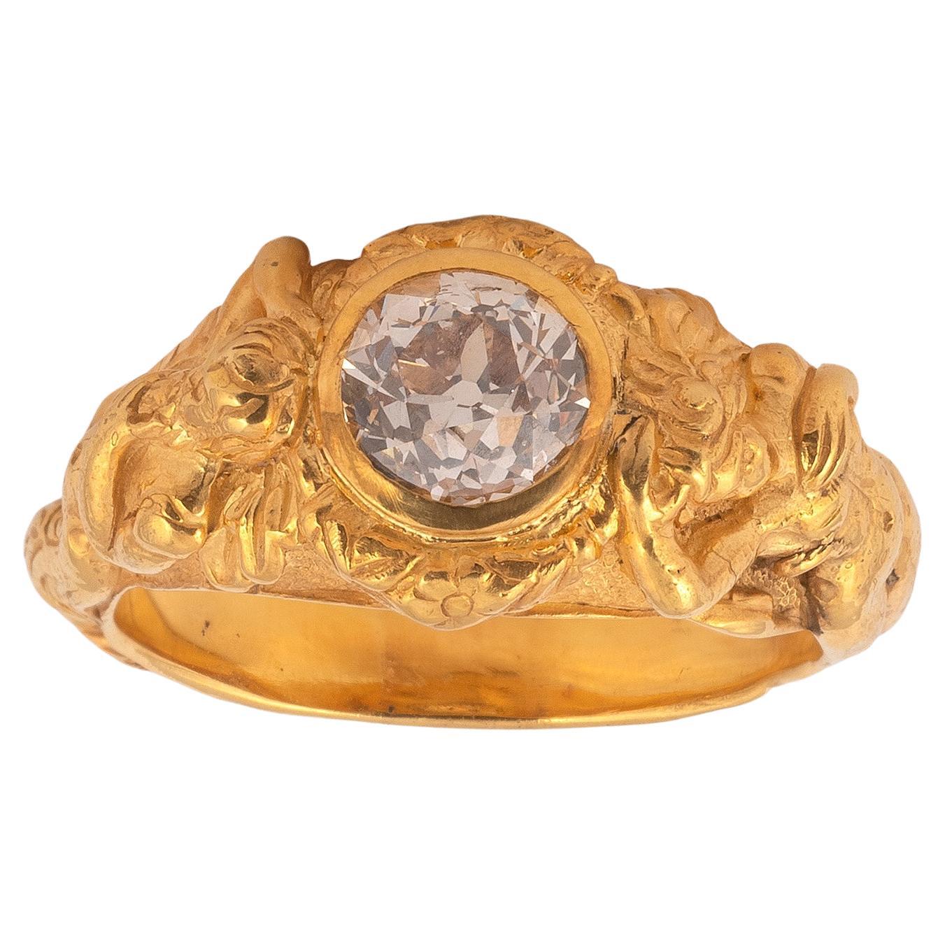 Art Nouveau Revival Diamond Men's Ring For Sale