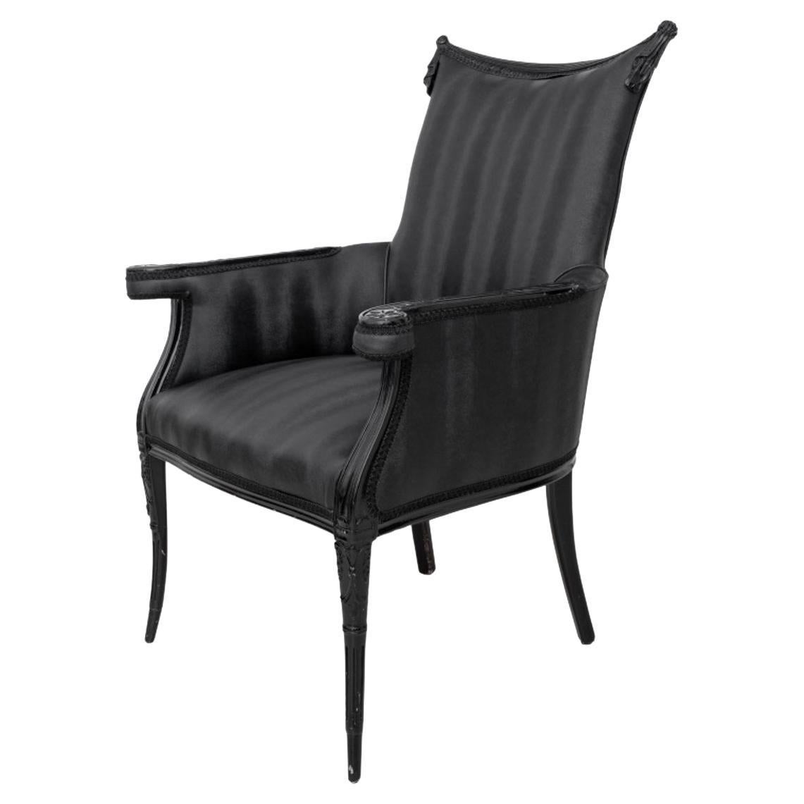Art Nouveau Revival Ebonized Upholstered Armchair For Sale