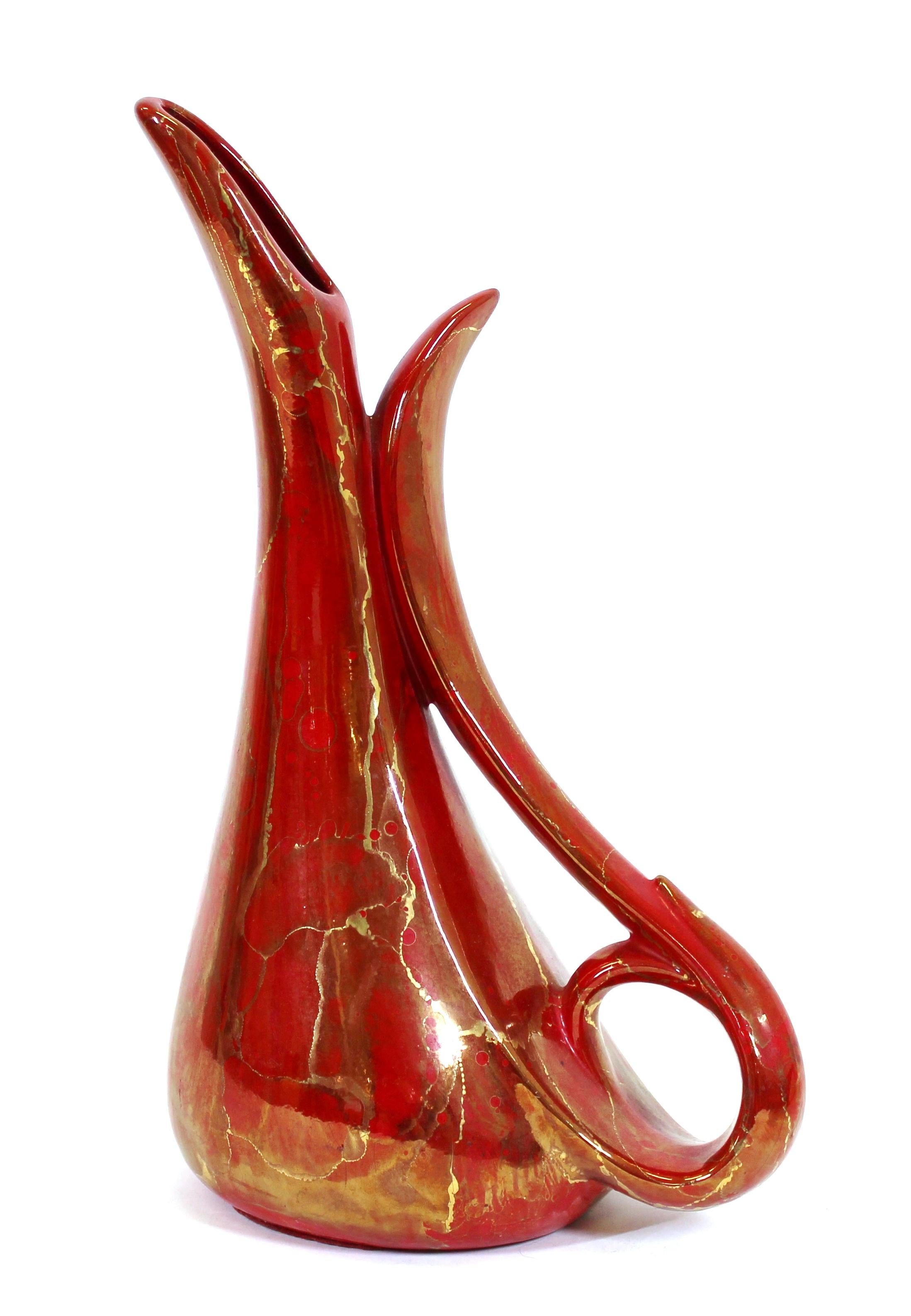 Art Nouveau Revival Style Red Ceramic Pitcher In Good Condition In New York, NY