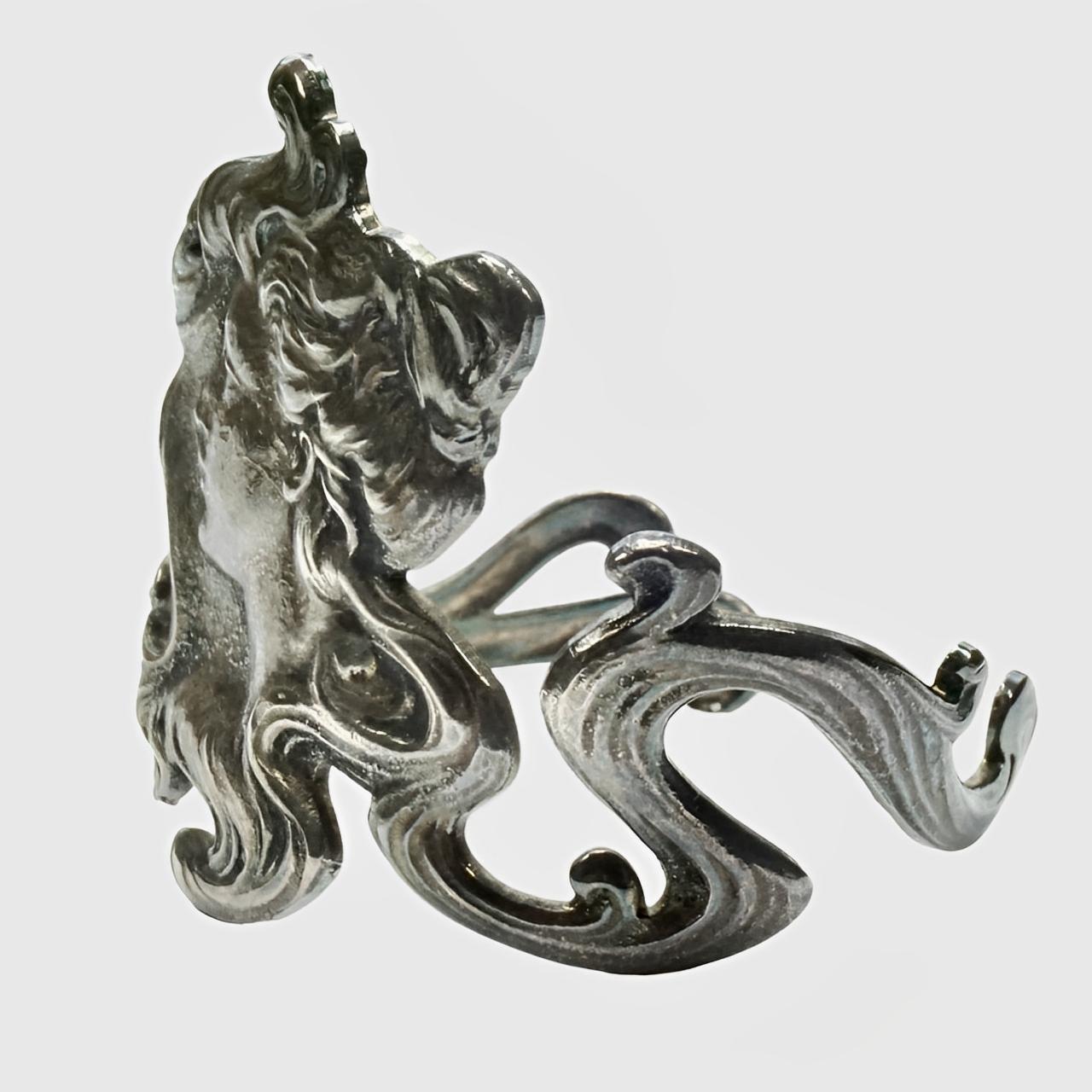 da uomo o donna Bangle da donna Art Nouveau Revival largo in tonalità argento scuro e smalto nero in vendita