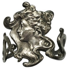 Art Nouveau Revive breiter dunkler Silberton und schwarzes Emaille Damenarmreif