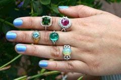 Art Nouveau Revivalist Fire Opal Diamond Engagement Ring Cocktail Oval 18k Gold