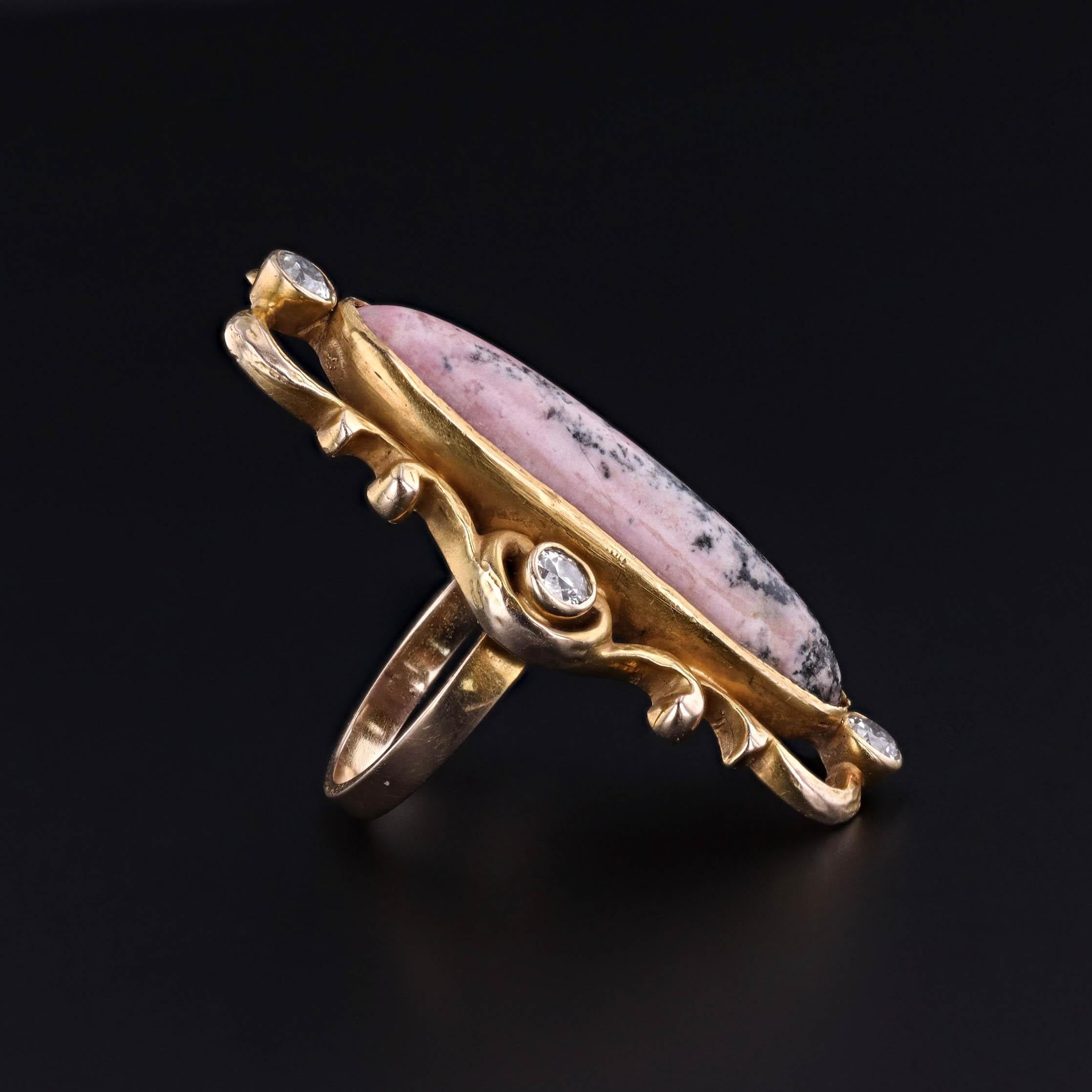 Art Nouveau Rhodonite and Diamond Ring of 10k Gold In condizioni buone in vendita a Lewisburg, PA