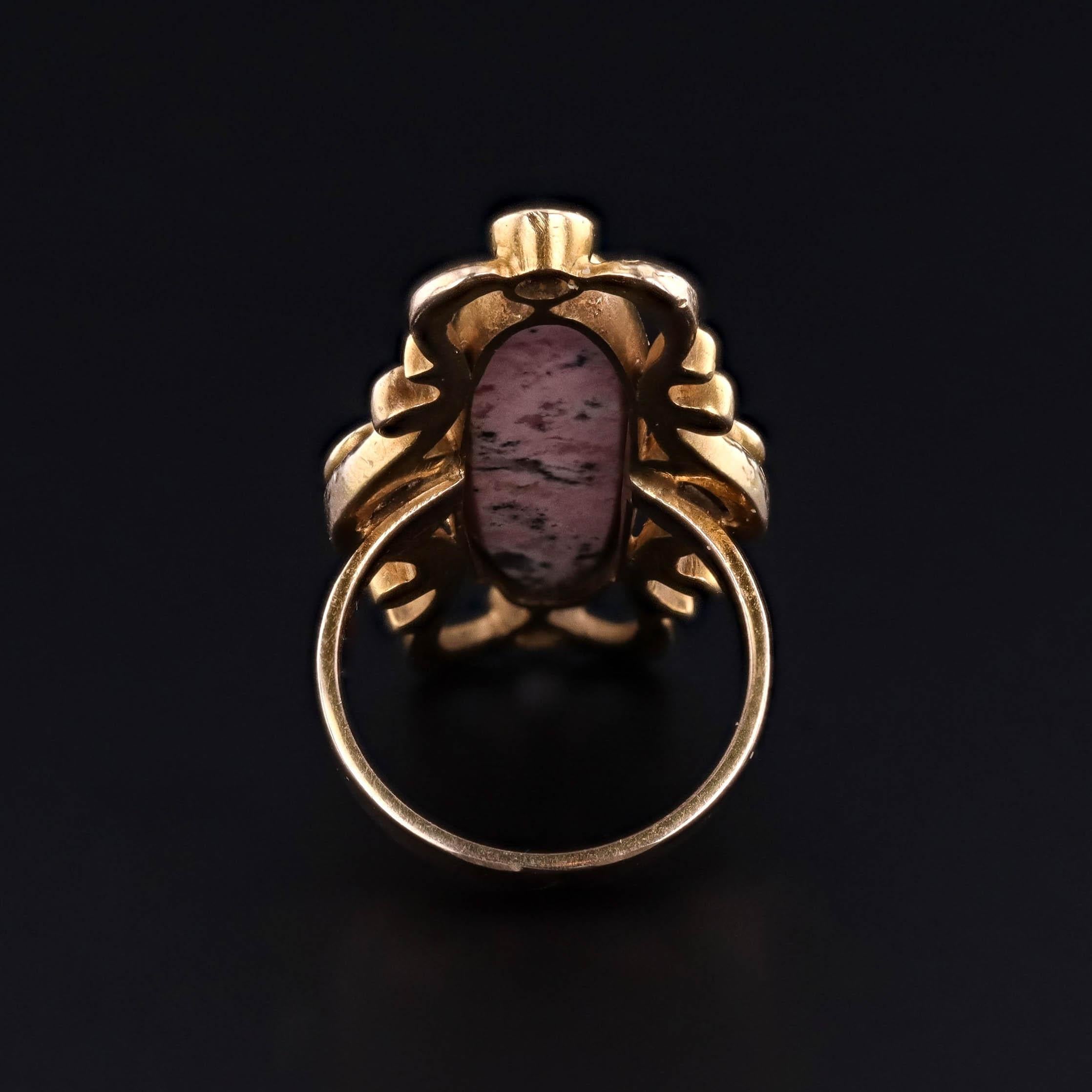 Donna Art Nouveau Rhodonite and Diamond Ring of 10k Gold in vendita