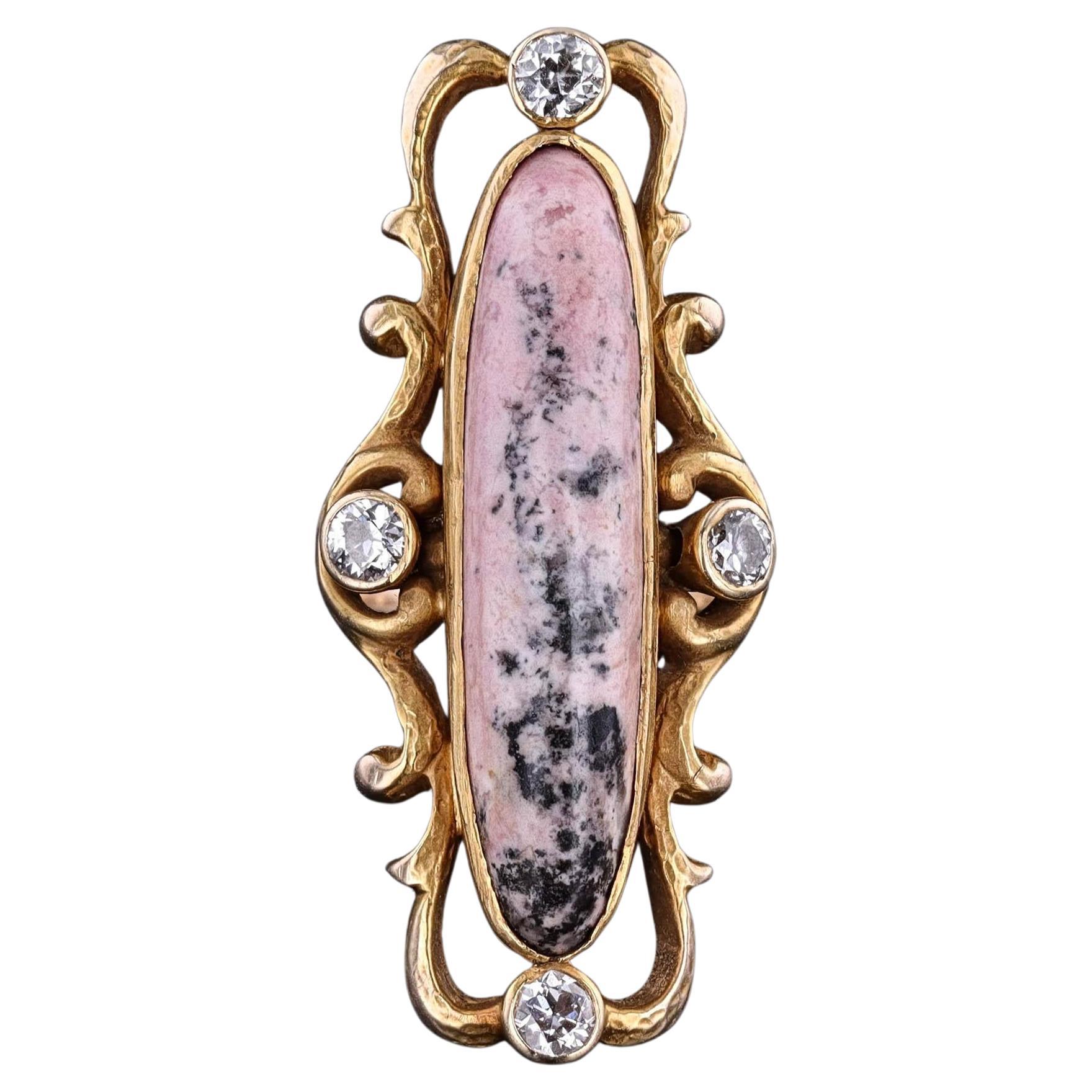 Art Nouveau Rhodonite and Diamond Ring of 10k Gold in vendita