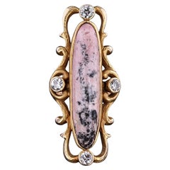 Art Nouveau Rhodonite and Diamond Ring of 10k Gold