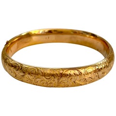 Art Nouveau Riker Brothers 14 Karat Yellow Gold Hinged Bangle