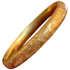 Art Nouveau Riker Brothers Engraved 14 Karat Gold Bangle Bracelet