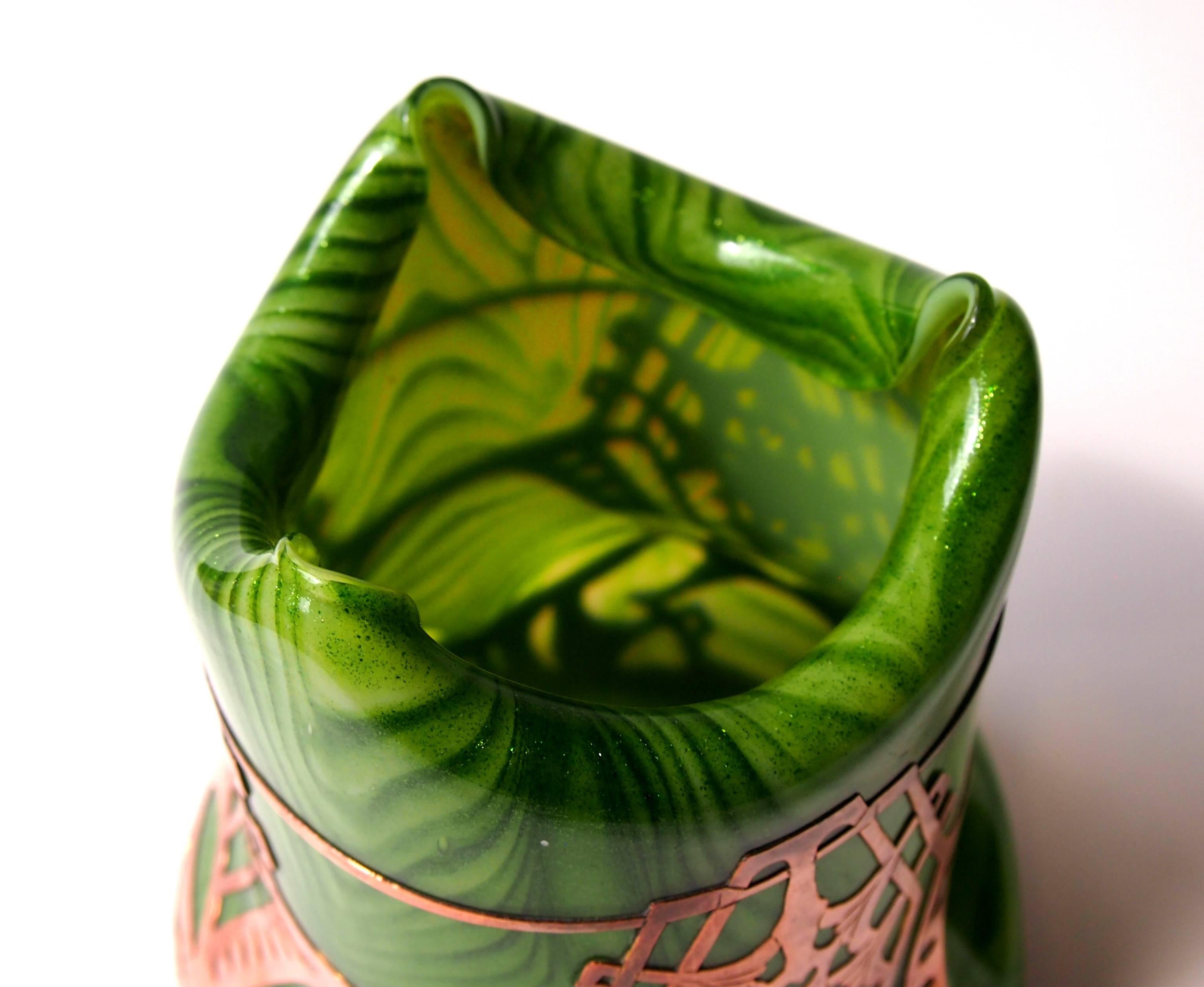 Early 20th Century Art Nouveau Bohemian Rindskopf Copper Clad & Aventurine Glass Vase