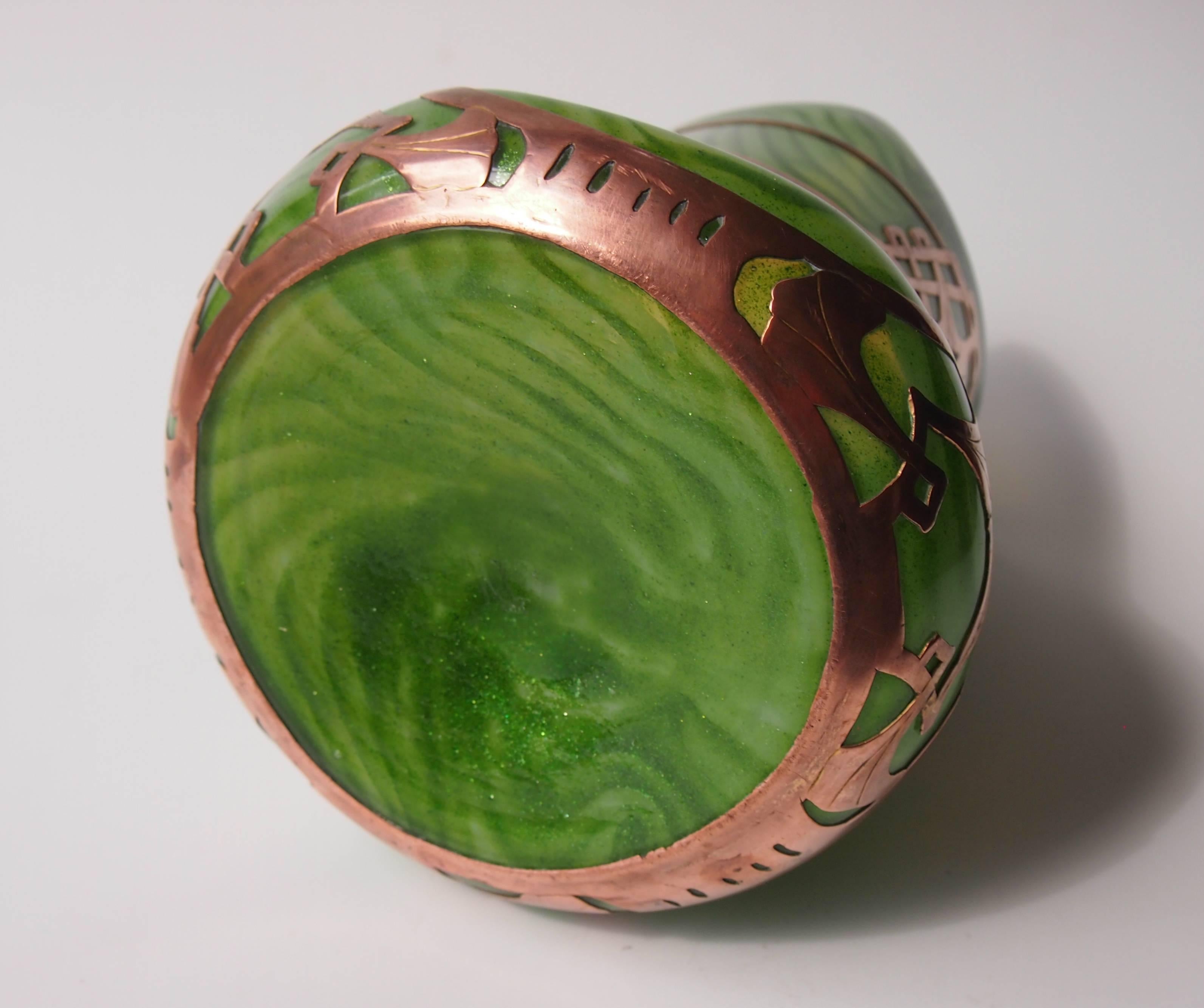 Art Nouveau Bohemian Rindskopf Copper Clad & Aventurine Glass Vase 1