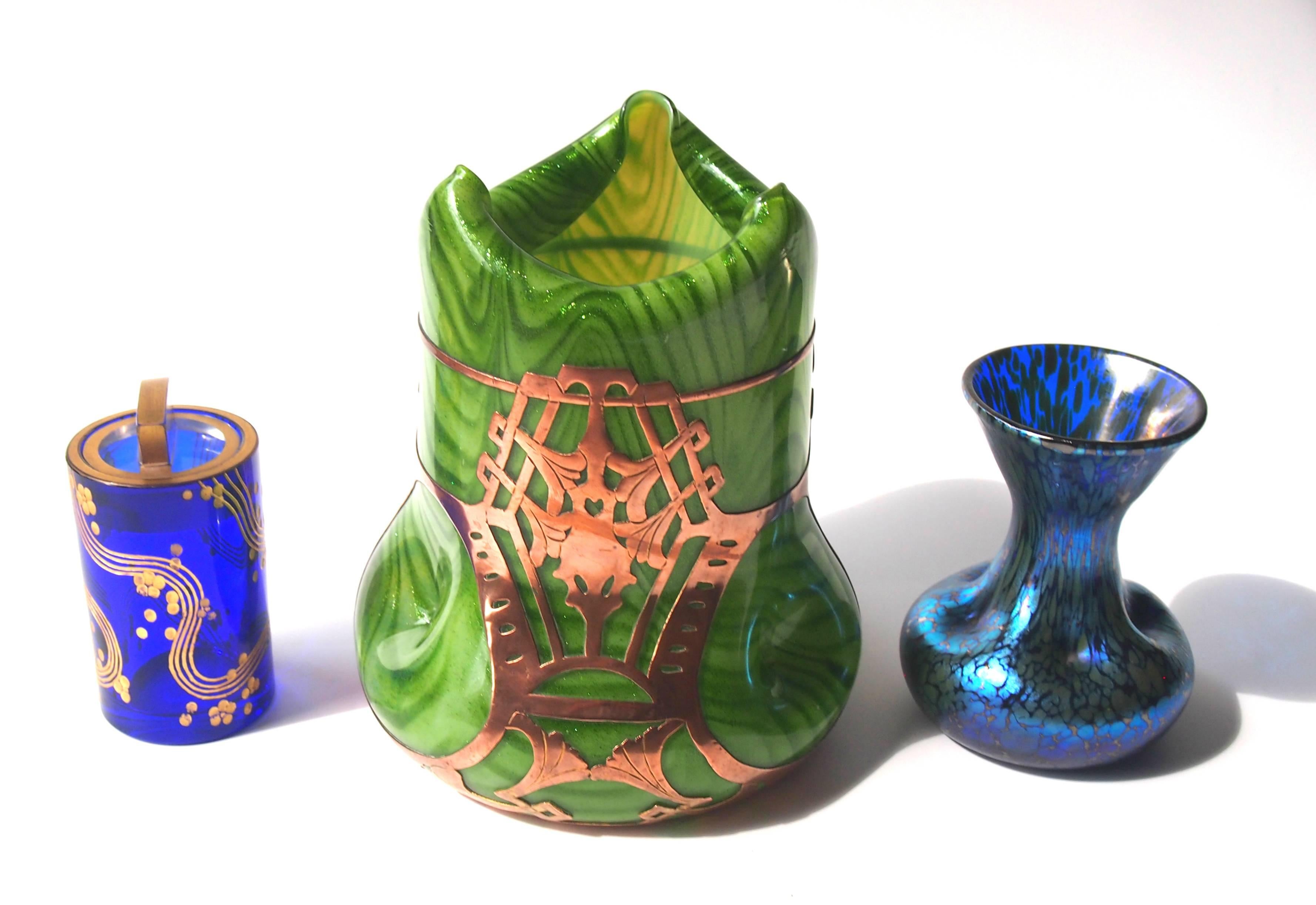 Art Nouveau Bohemian Rindskopf Copper Clad & Aventurine Glass Vase 3