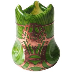 Art Nouveau Bohemian Rindskopf Copper Clad & Aventurine Glass Vase