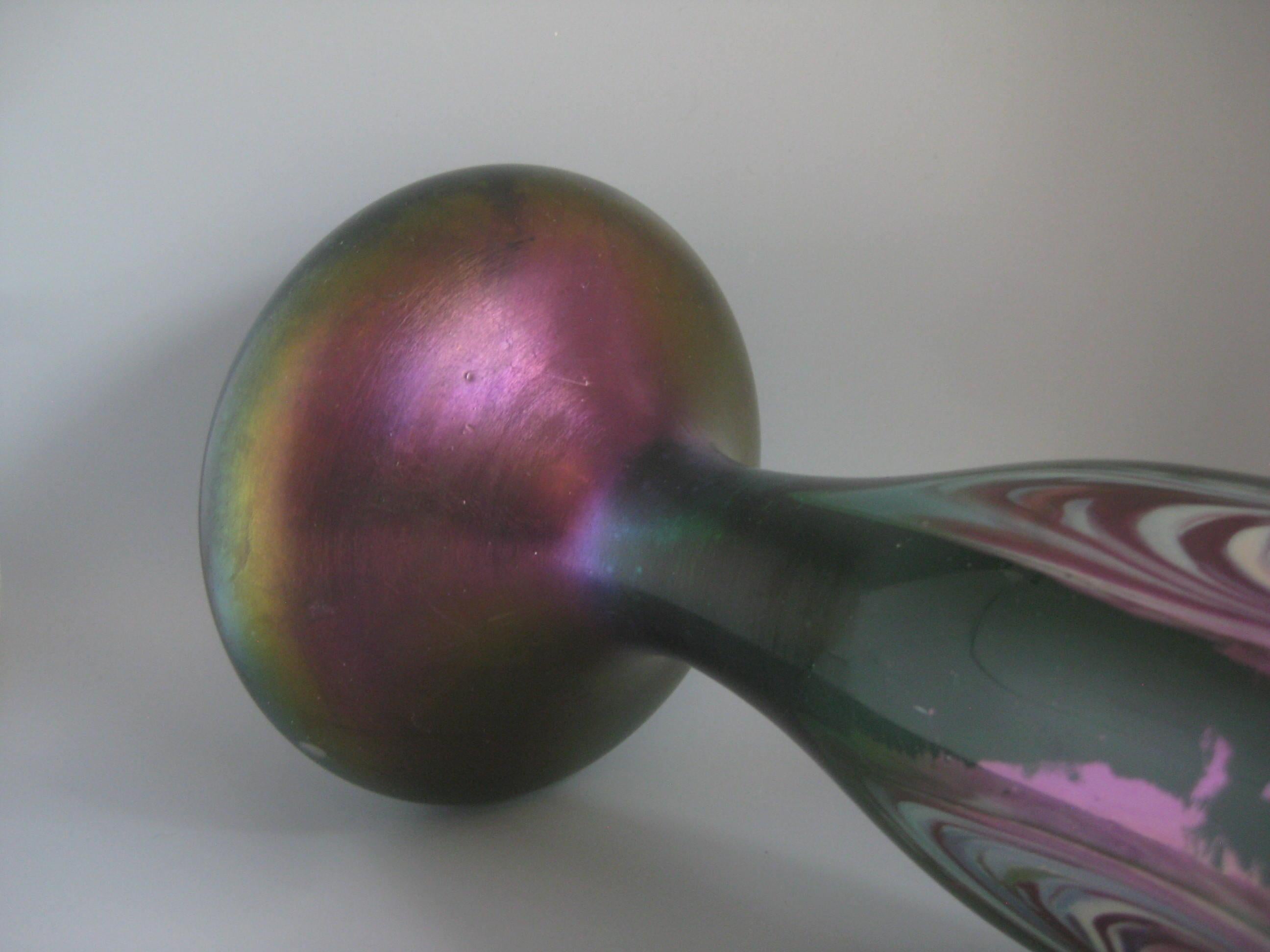Jugendstil Rindskopf Pulled Feather Tschechisches böhmisches Kunstglas Loetz Stil Vase im Angebot 12