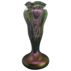 Art Nouveau Rindskopf Pulled Feather Czech Bohemian Art Glass Loetz Style Vase