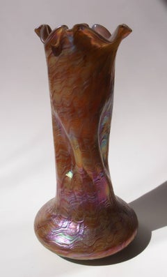 Art Nouveau Bohemian Rindskopf Tall Iridized Glass Vase c1900