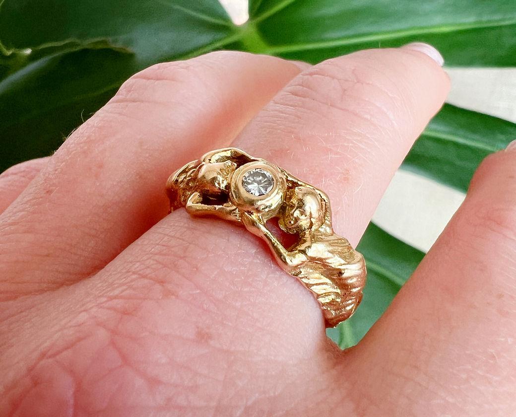 Art Nouveau Ring in 18K Gold and Diamond – Women’s Motif For Sale 1