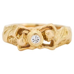 Anillo Art Nouveau de oro de 18 quilates y diamantes - Motivo Mujer