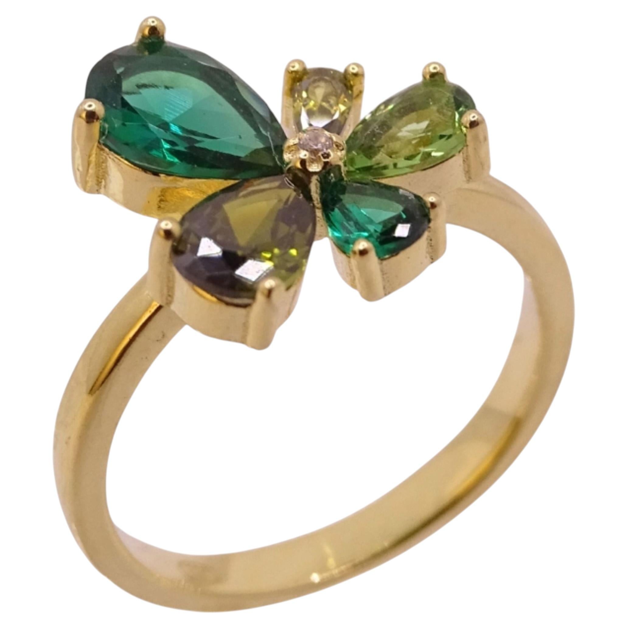 Art Nouveau ring in 925 st silver, featuring a butterfly semi-precious stones