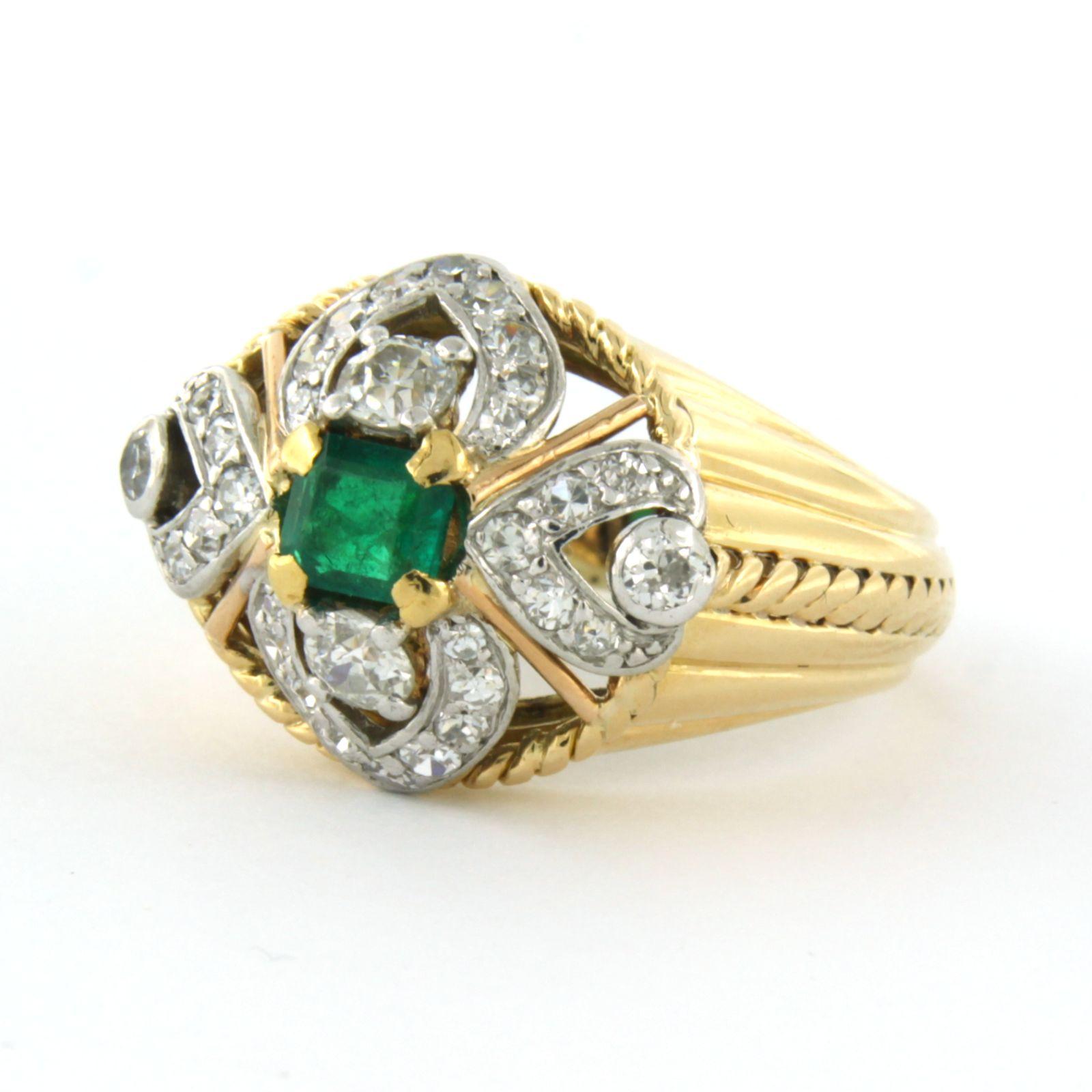 Art Nouveau ART NOUVEAU ring set with emerald and diamond 18k bicolor gold For Sale