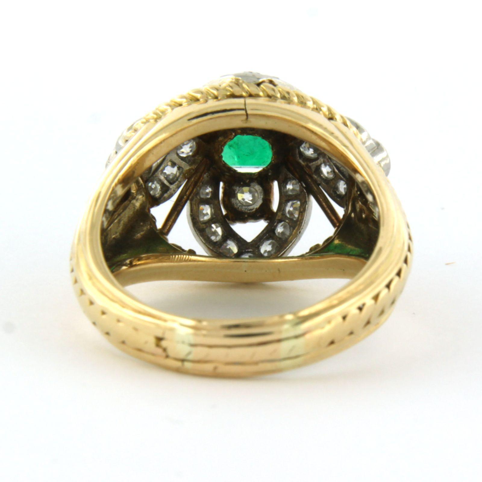 ART NOUVEAU ring set with emerald and diamond 18k bicolor gold In Good Condition For Sale In The Hague, ZH