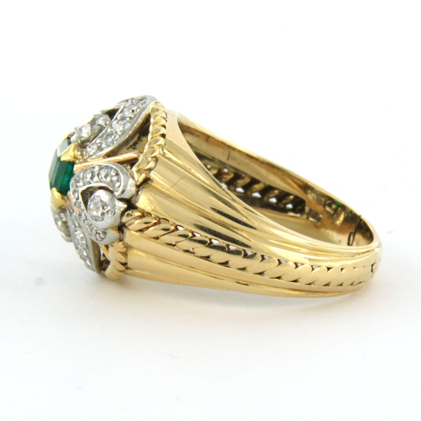 Women's ART NOUVEAU ring set with emerald and diamond 18k bicolor gold For Sale