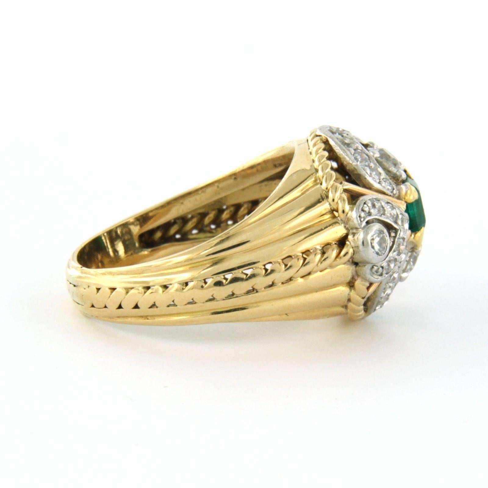 ART NOUVEAU ring set with emerald and diamond 18k bicolor gold For Sale 1