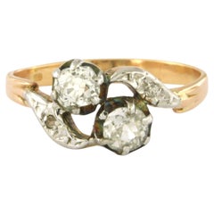 Anello in stile Art Nouveau con diamanti taglio "old mine" e "rose cut" fino a 0,70 ct, in oro 18k