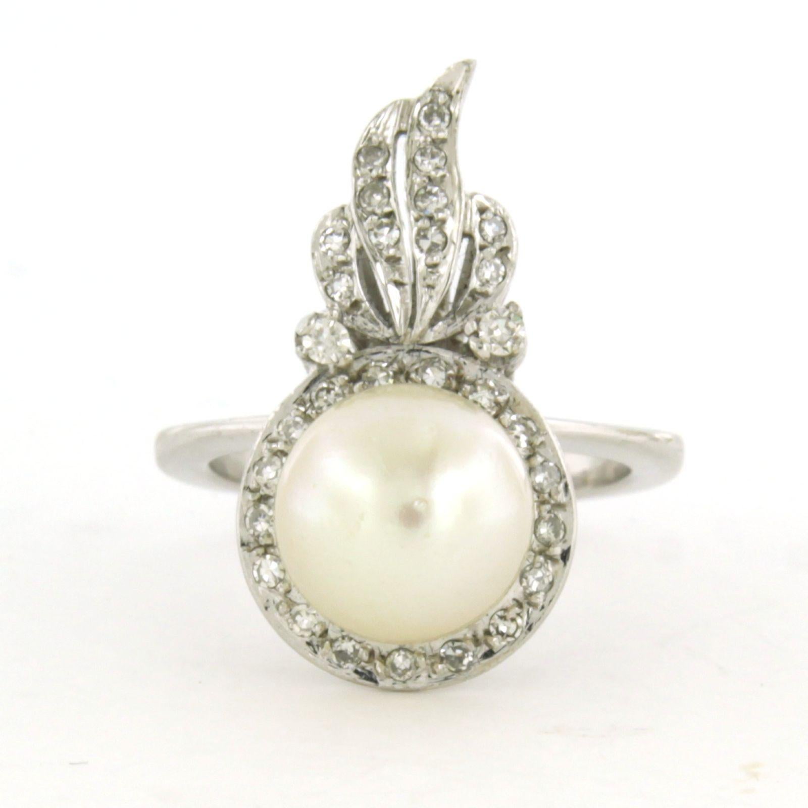 ART NOUVEAU Anello con perla e diamanti taglio singolo fino a 0,20ct in oro bianco 14k in vendita 1
