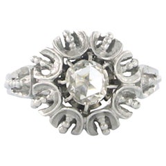 Antique ART NOUVEAU ring with rose cut diamond up to 0.40ct 18k white gold 4.1 grams