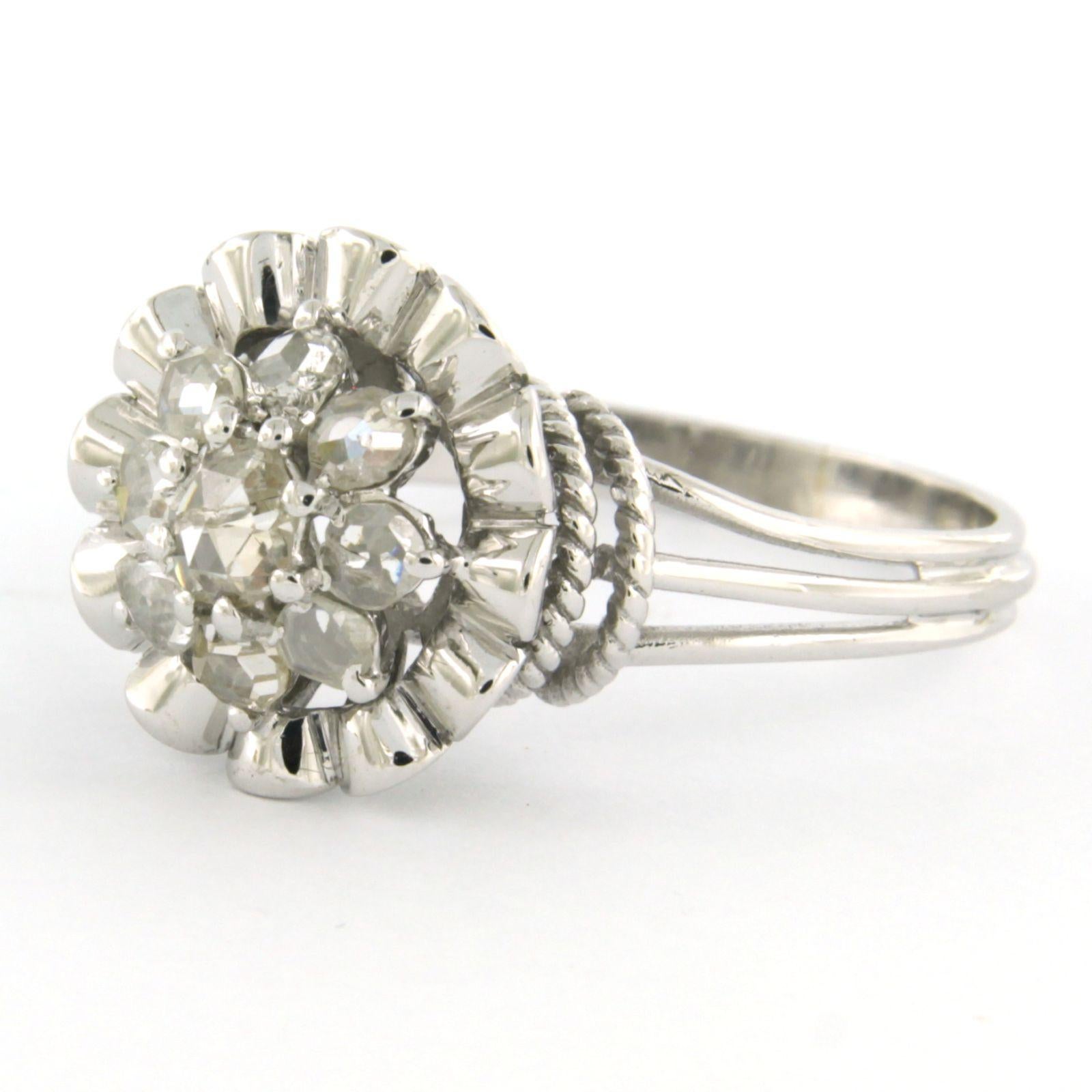 Rose Cut ARt NOUVEAU Ring with rose cut diamonds up to 0.25ct - 5.0 grams 18k white gold For Sale