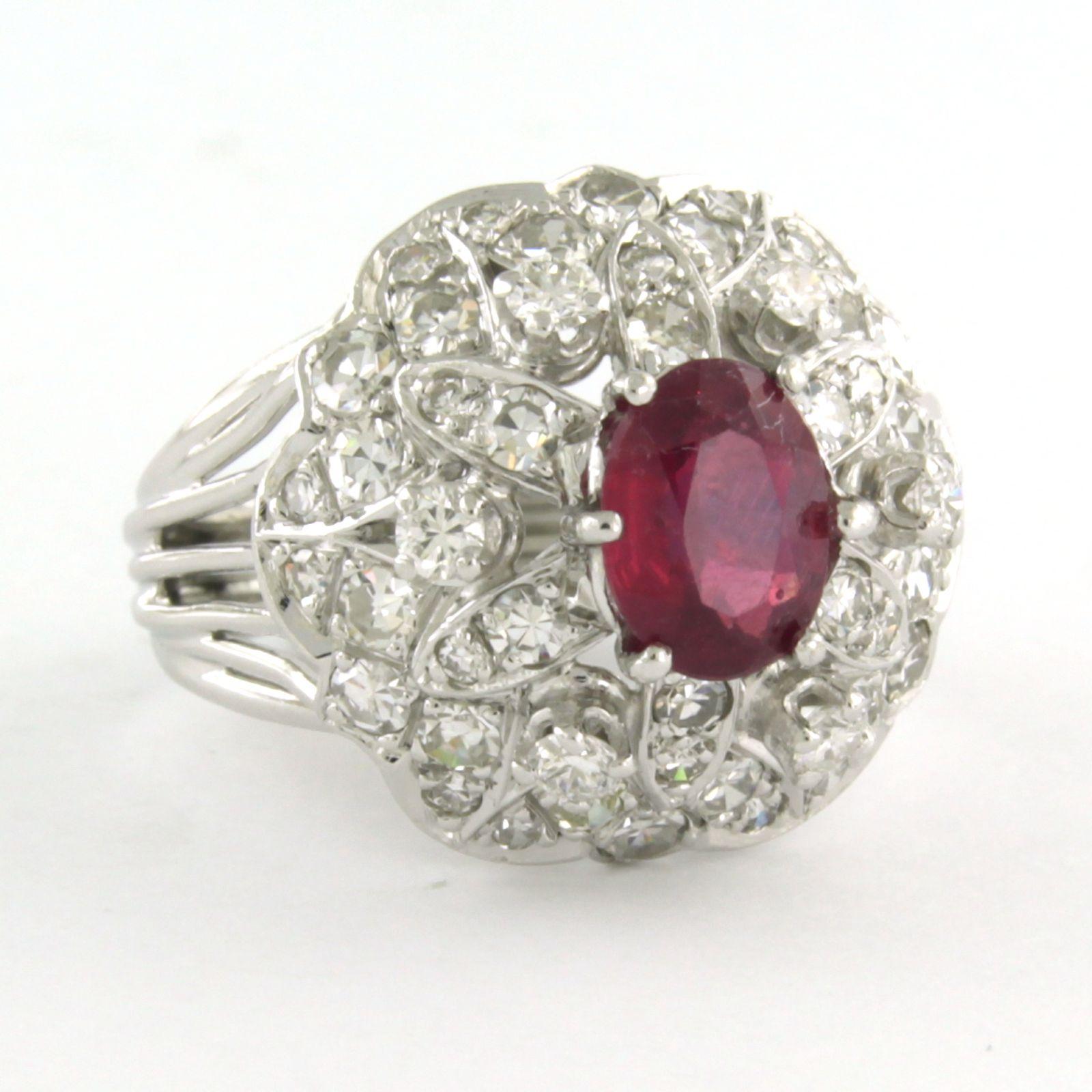 Taille brillant Bague ART NOUVEAU avec rubis, diamants taille brillant/unique jusqu'à 1.00ct platine en vente