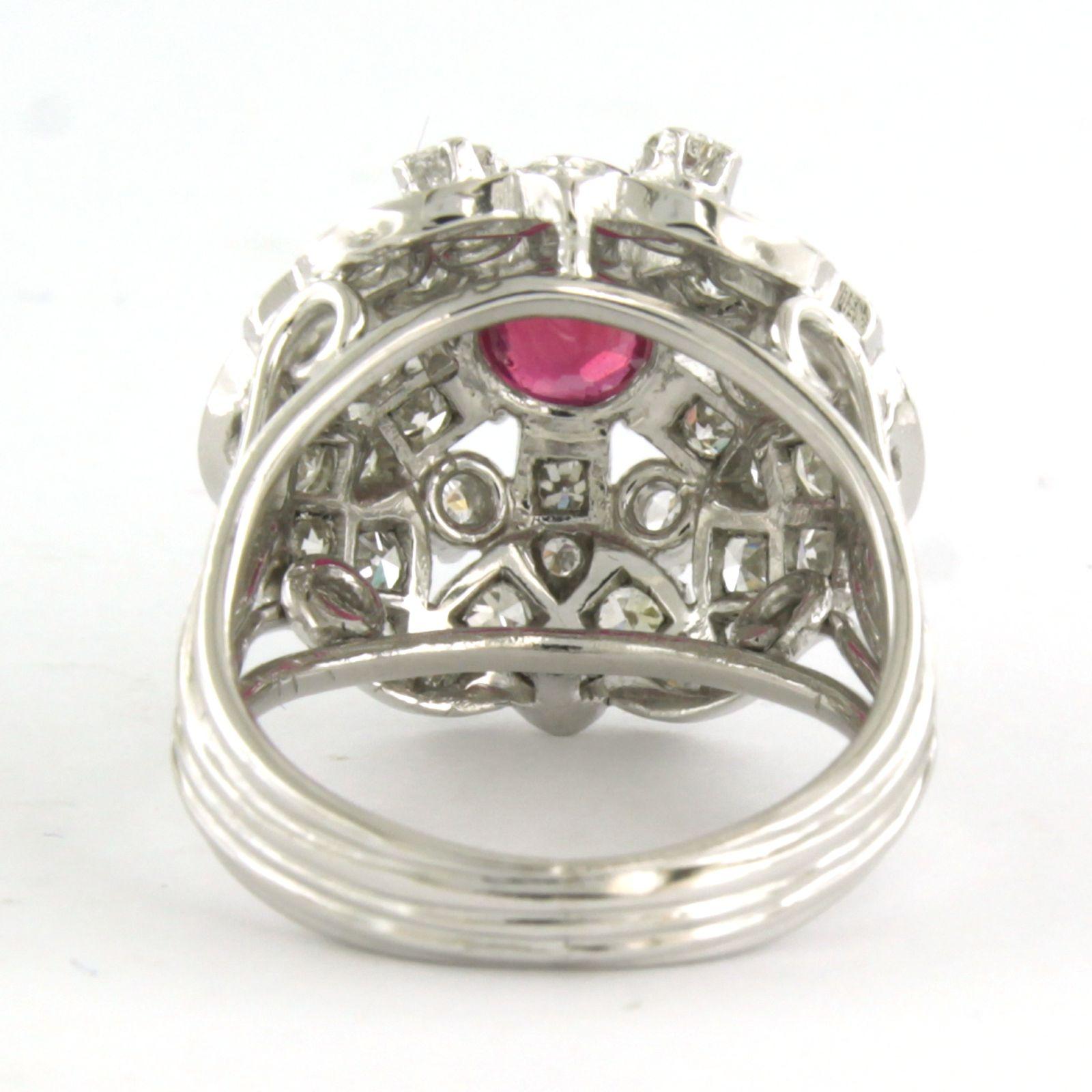 Bague ART NOUVEAU avec rubis, diamants taille brillant/unique jusqu'à 1.00ct platine Excellent état - En vente à The Hague, ZH